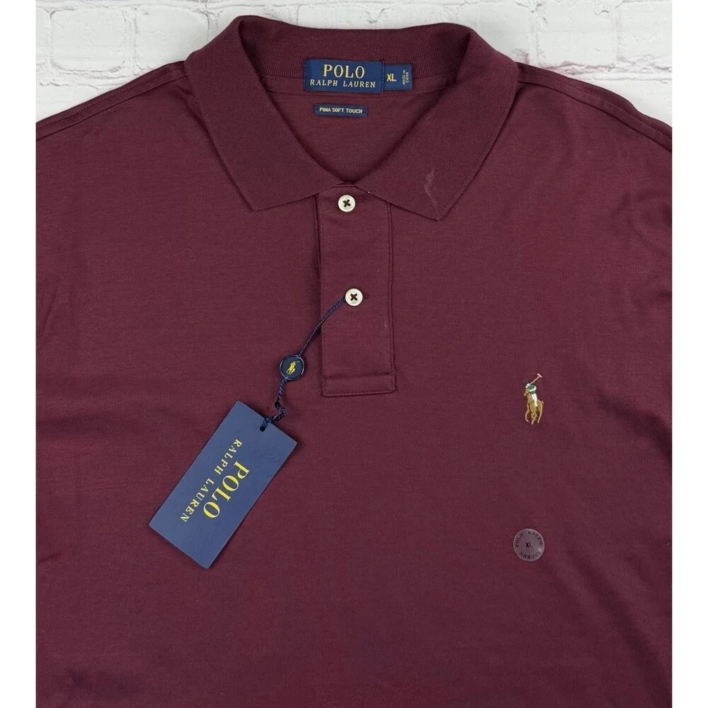 Polo Ralph Lauren Pima Soft Touch Polo Shirt Men's XL Burgundy Long Sleeve Pony